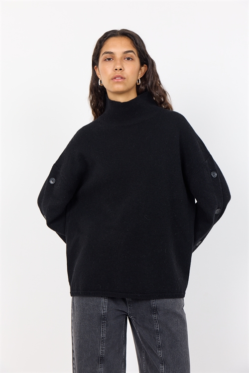 Perle 8 Sort Pullover m. Knapper 