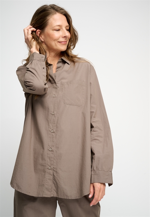 Gaia Skjorte Dark Taupe Poplin