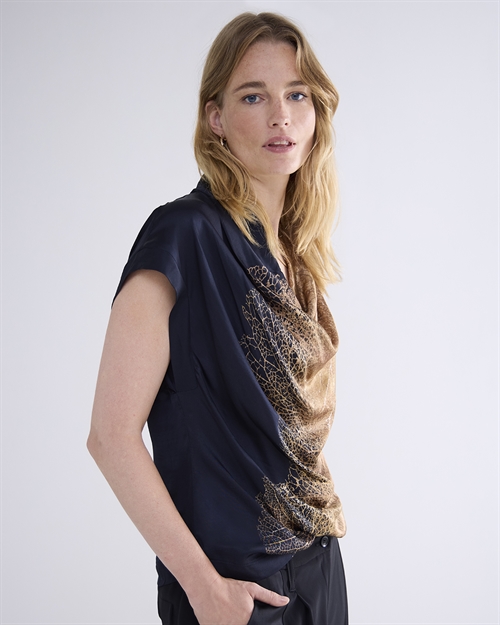 Top Camel Brun Border Print 